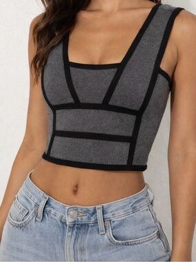WOW Couture Black & Gray Bandage Crop Top Size M